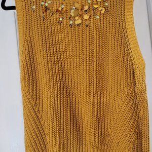 H&M  Mustard Sequined Neckline Sleeveless Knitted Vest